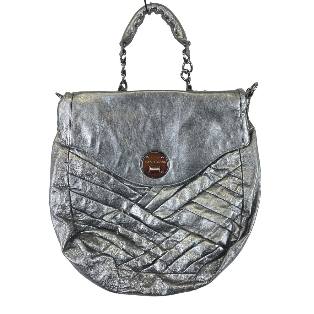 Elliott Lucca Woven Leather Shoulder Bag Womens Large Silver Metallic Hobo